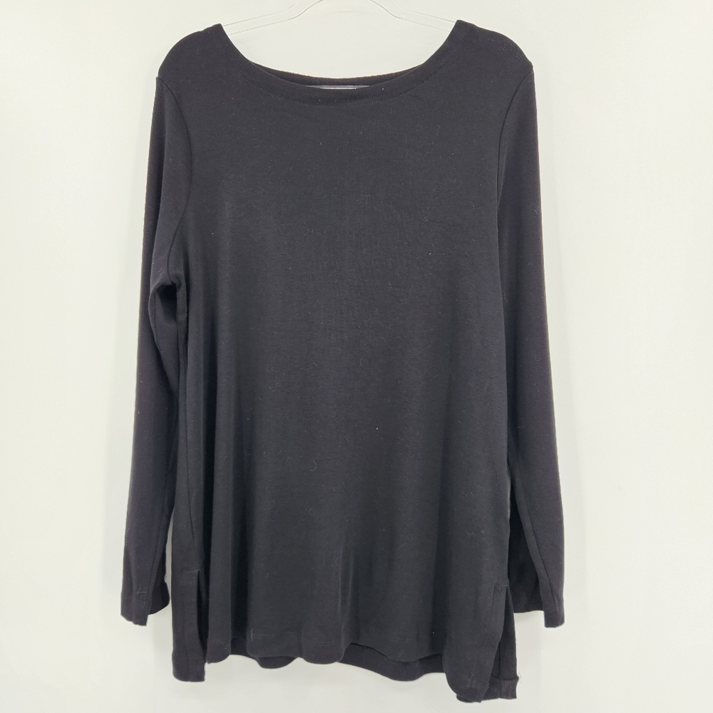 Chicos 3 Button Detail Long Sleeve Tunic Top Tee Womens Size XL Black